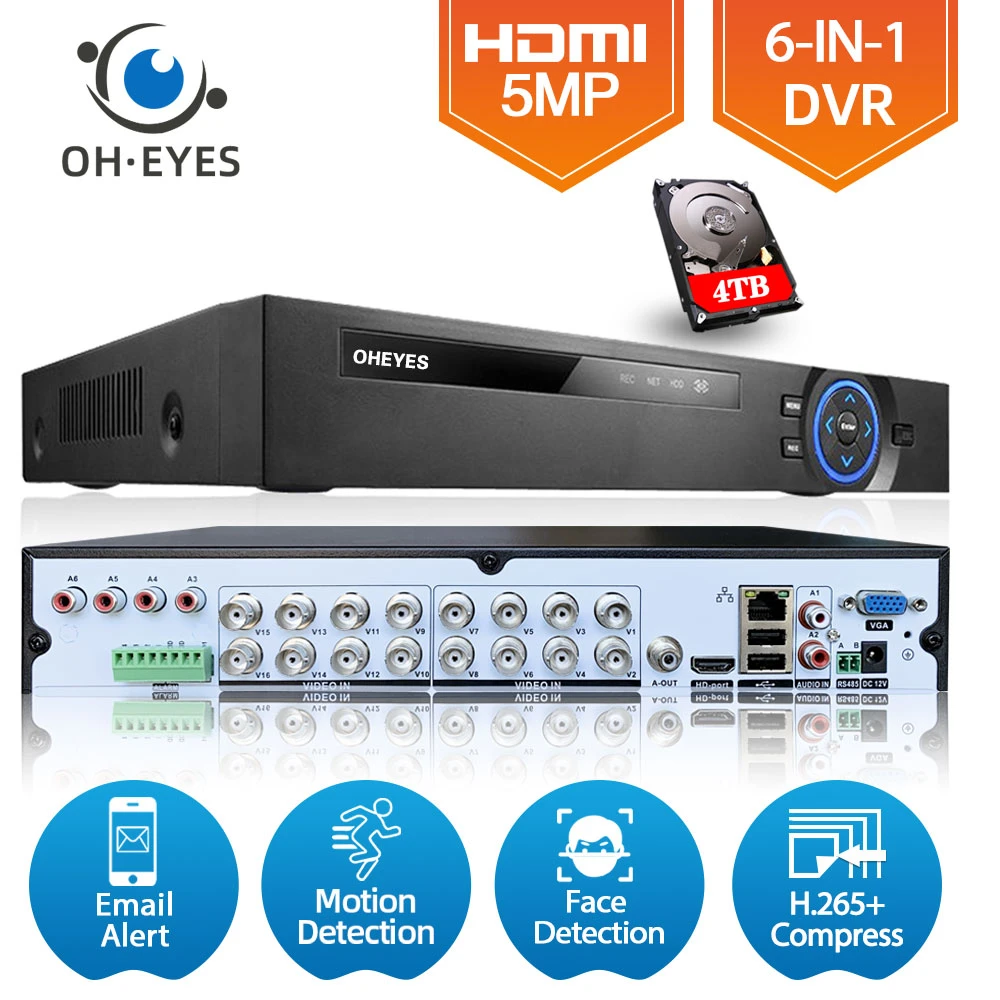 Sistema de cámaras de seguridad CCTV 6 en 1, grabador de vídeo Digital híbrido de canales, AHD, DVR, HD, 5MP, 8 canales|Videograbadora de vigilancia| - AliExpress