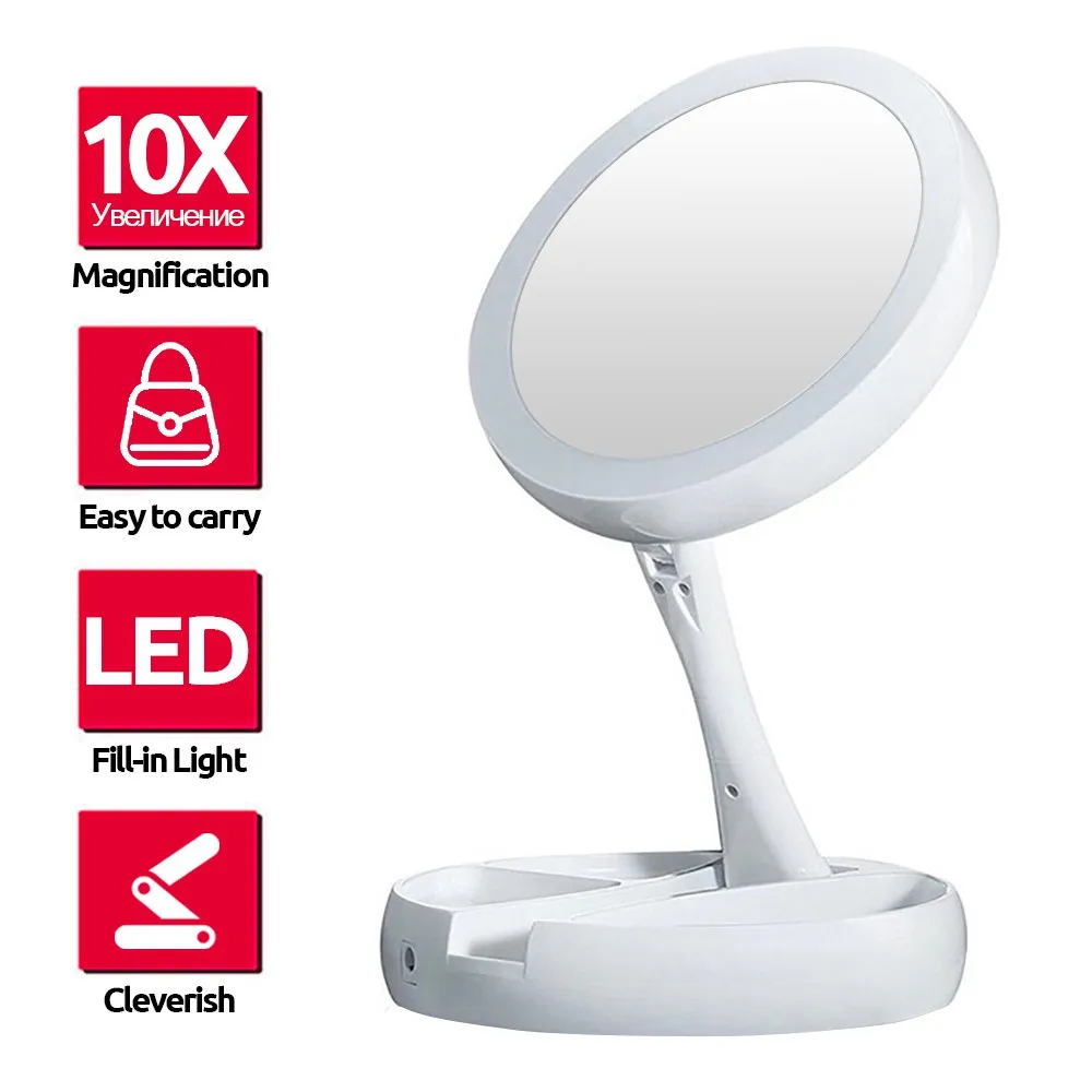 Российское двустороннее зеркало для макияжа со светодиодной подсветкой USB 1X 10X