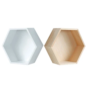 

2set Storage Racks Hexagonal Wall Shelf Diy Storage Racks Organization Wooden Storage Holders White & Light Brown