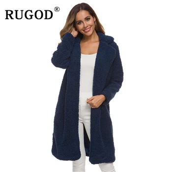 

RUGOD 2019 Autumn Winter Woolen Coat women Vintage solid loose plus size long overcoat female Fashion warm coats jackets ladies