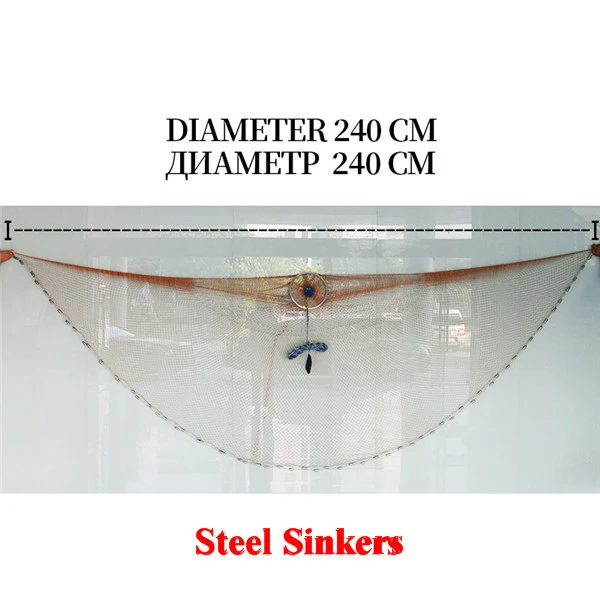 Кольцо из алюминиевого сплава американская ручная литая сеть диаметр 2,4 М-4,2 м рыболовная сеть с рыболовное грузило сетевая сеть рыболовные инструменты - Цвет: Steel Sinker 240 PE