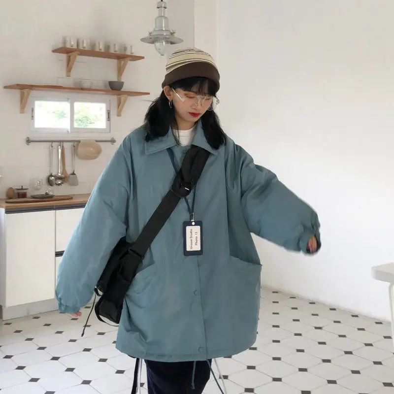 

Female student middle and long coat 2021 loose winter solid color cotton padded jacket Zichao