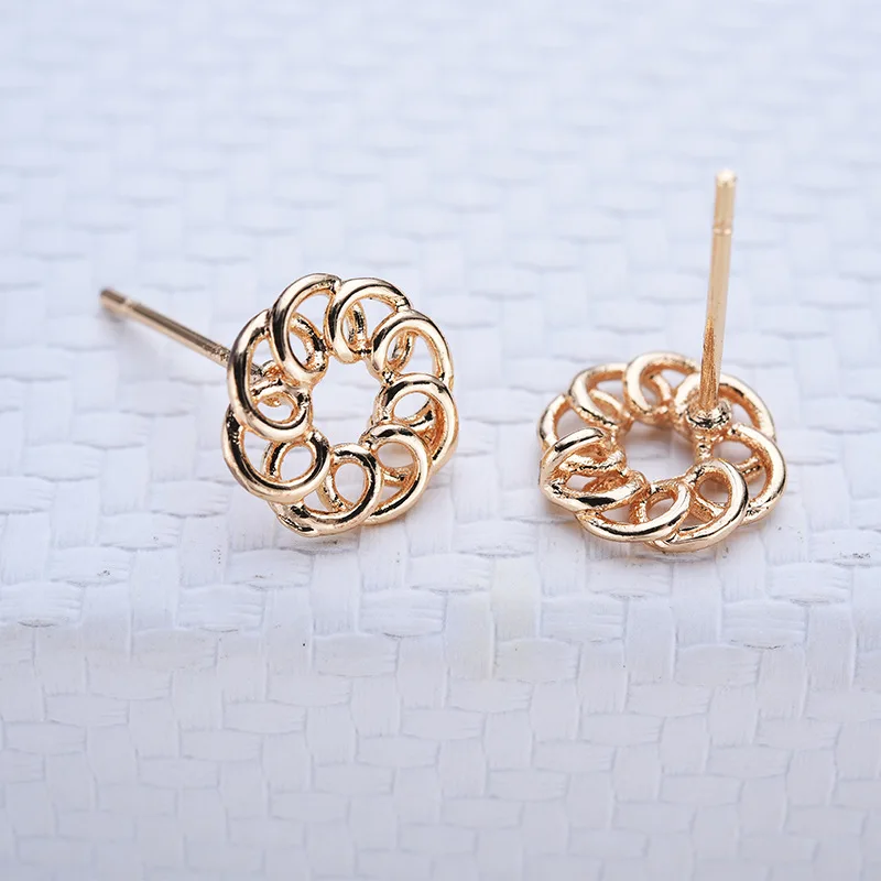 

50pcs Filigree Flower Earrings Post Connector Linker Base Findings DIY 24K Gold Color Metal Dangle Hanging Earring Accessories