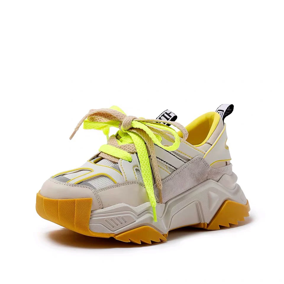Delivr/Женская обувь для папы женские ботинки с массивным каблуком на толстой подошве в стиле Харадзюку роскошные женские кроссовки, увеличивающие рост Schoenen Vrouw - Цвет: Цвет: желтый