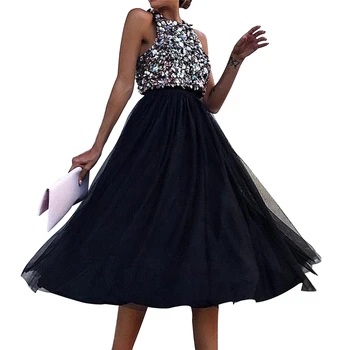 

Women Dress Sequins Sleeveless Mini Dress Evening Party Clothes Office Lady Dresses Formal Sundress Lace Tutu Dresses