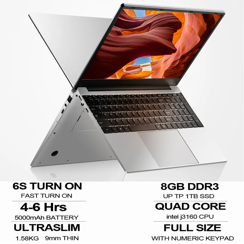 Beste 15.6 Inch 8G Ram 128G 256G 512G M.2 Ssd Laptop Kantoor Gaming Computer intel J3160 Quad Core Windows 10 Os Ultrabook Hdmi 5G Wifi