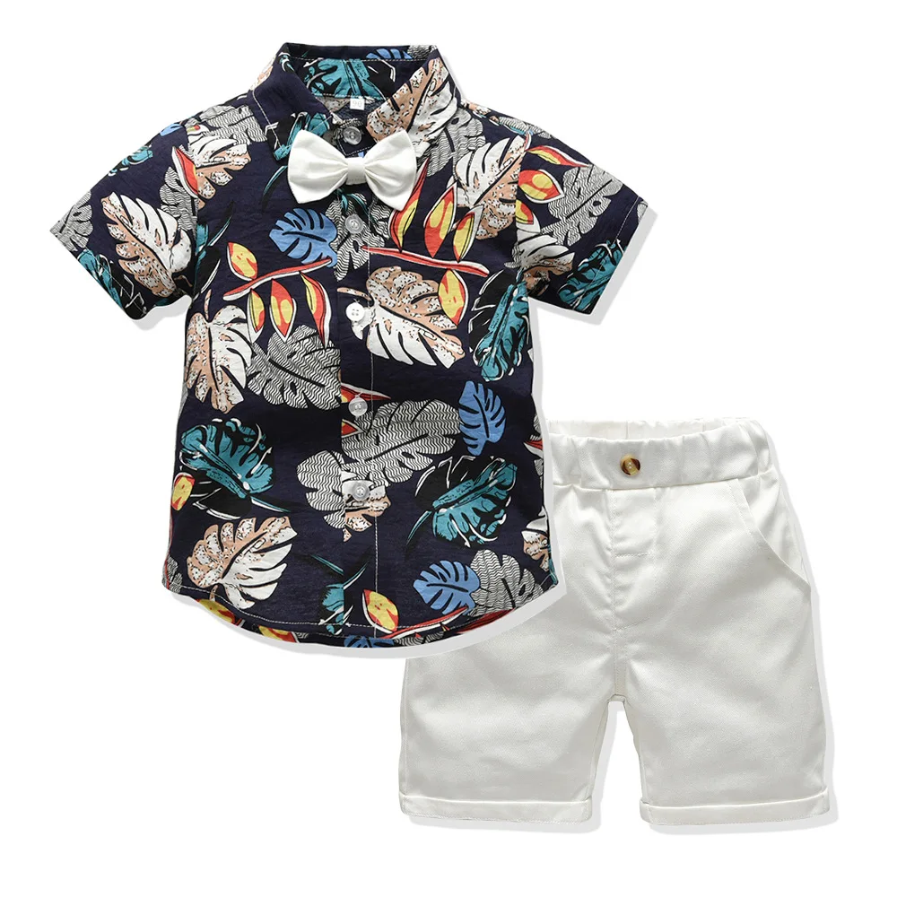 Комплекты одежды для детей г. Летние модные топы и шорты в цветочек для джентльменов комплект из 2 предметов, спортивный костюм со штанами для мальчиков и девочек одежда для маленьких мальчиков - Цвет: blue