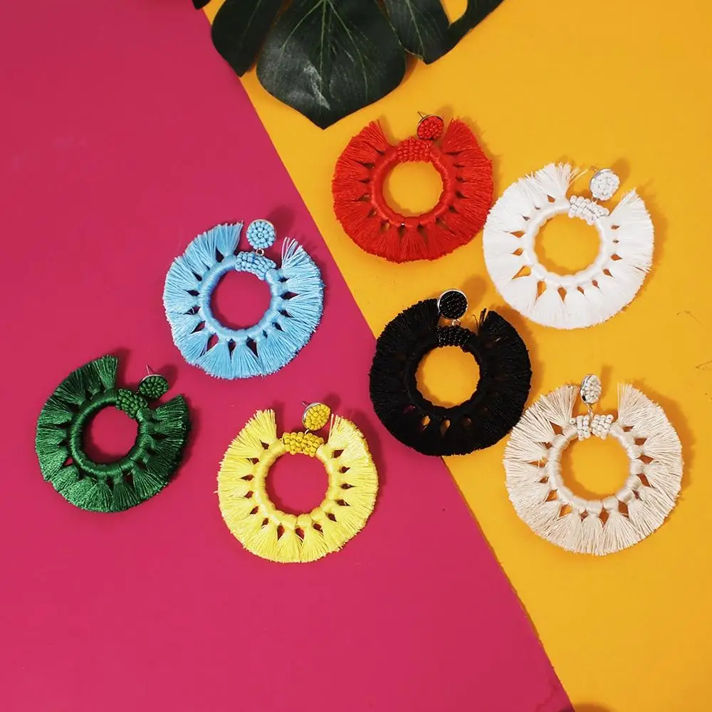 

MANILAI Bohemian Cotton Thread Big Tassel Earrings for Women Statement Drop Dangle Earring 2019 Female Jewelry