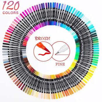 

120 Color Dual Brush Art Markers Pen Fine Tip and Brush Tip Great for Adult Coloring Books Calligraphy Lettering Art Supplies