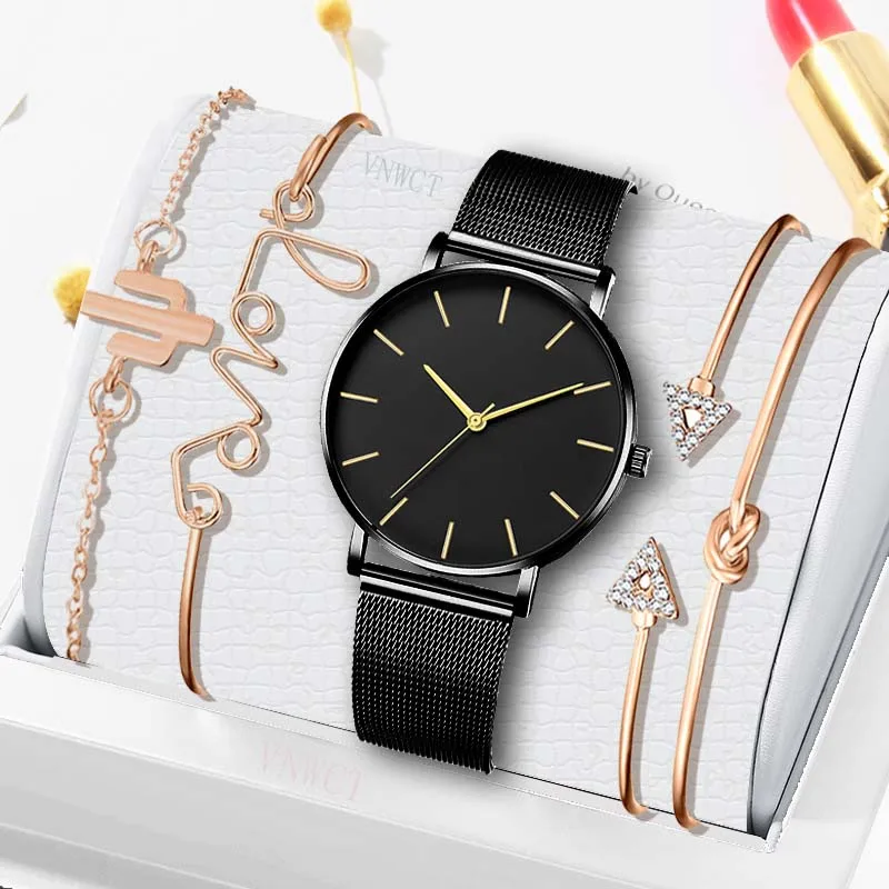 Fashion Ladies Watch Ultra-thin Quartz Bracelet Necklace Casual Mesh Steel Sports Set | Наручные часы