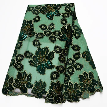 

Green African Sequins Lace Fabric High Quaity 3d Sequins Fabric Embroidery Tulle Lace Fabric For African Lace Party
