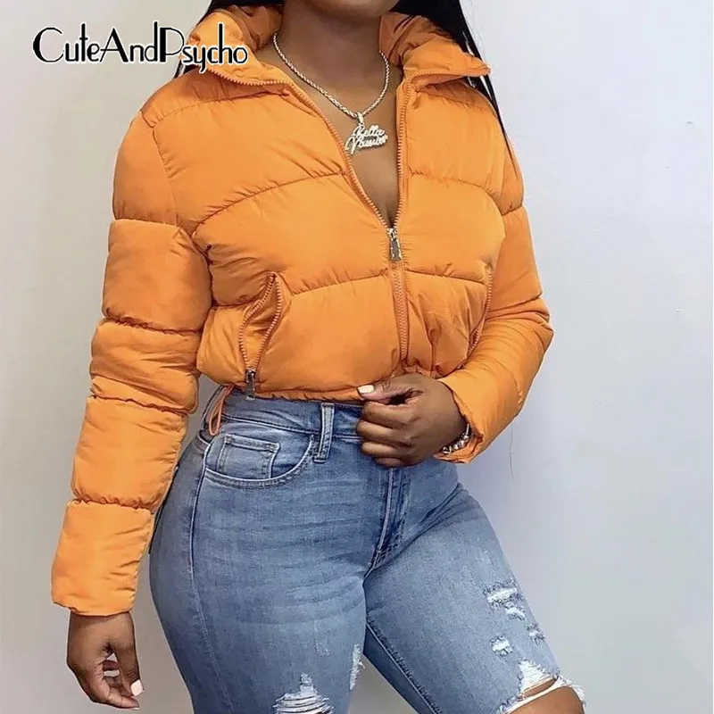 

Winter Women's Thicken Jackets Streetwear Vintage Loose Solid Bubble Coats Autumn Fashion Zipper Cropped Jackets Cuteandpsycho