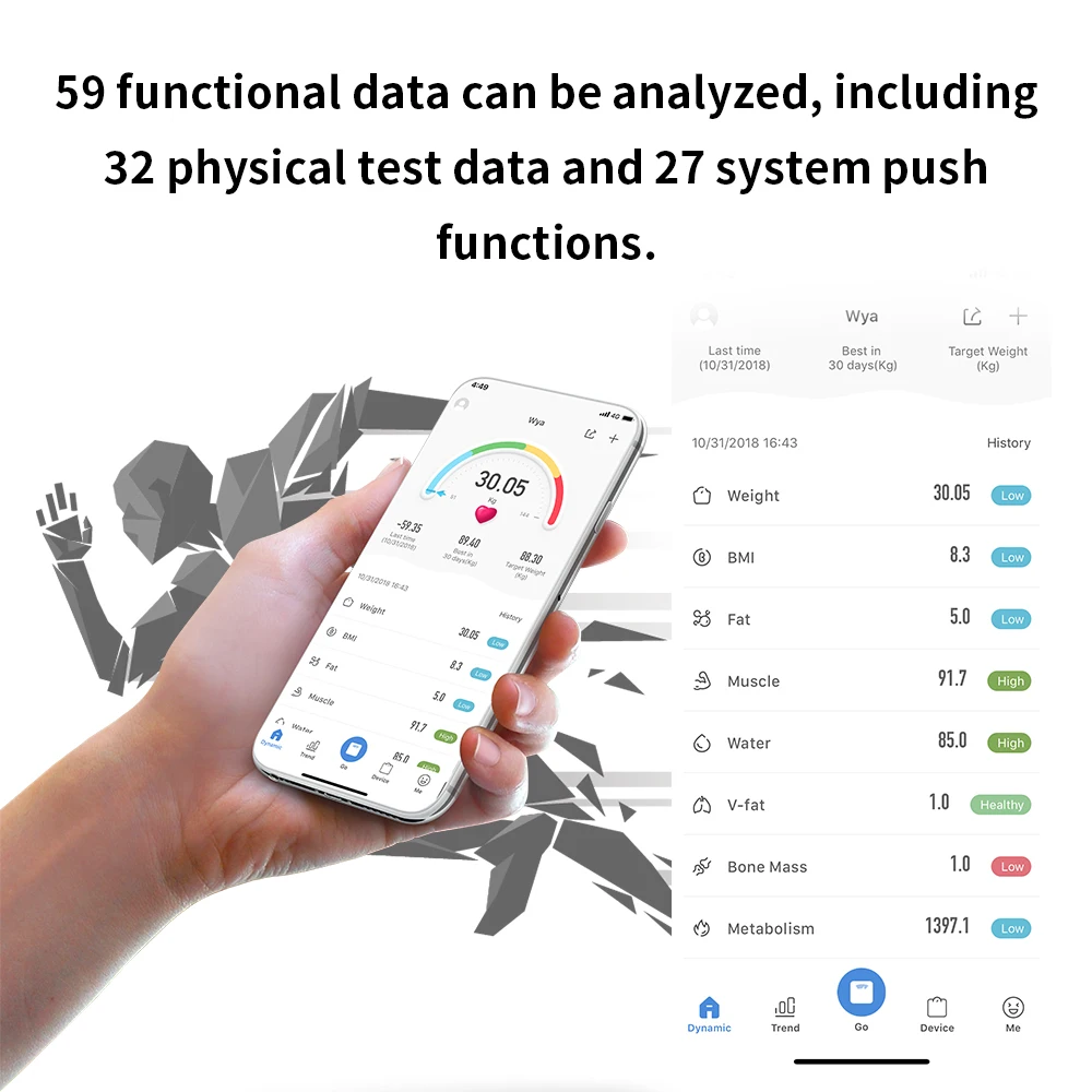 Цифровые весы для тела, электронные весы для взвешивания, USB аккумуляторные смарт-весы, 59 единиц данных, BT подключение, голосовое вещание
