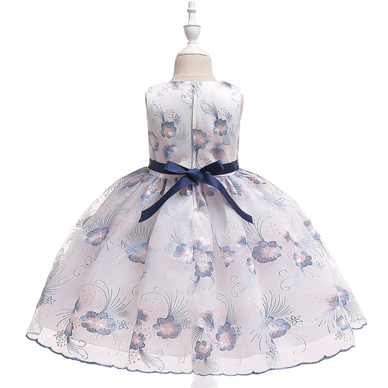 

New Arrival Embroidery Floral Kids Dresses for Girls Wedding Dress Performance Dress Sleeveless O-neck Fashion Princess Dress