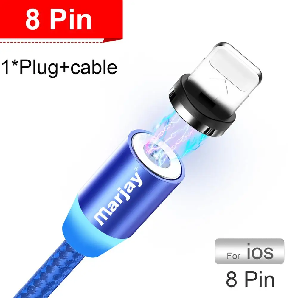 Marjay Магнитный USB кабель 1 м Быстрая зарядка Магнитный Micro Usb кабель для Iphone samsung USB C кабель провод для мобильного телефона - Цвет: Blue For IOS