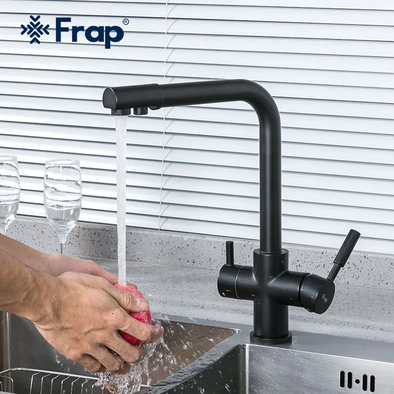 

Frap Kitchen Faucets Filter Water Purifier Black/Bronze Brass Water Taps Single Hole Dual Handles Hot and Cold Water Mixer Crane
