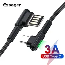 Usb-кабель Essager type C Quick Charge 3,0 USBC зарядный провод для Xiaomi Redmi Note 8 samsung S10 Dual 90 градусов type-C шнур для передачи данных