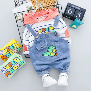 

Spring and Autumn New Boys and Girls Long-sleeved Hoodie with Overall Two Piece Suit 1234-year-old Children's Clothing Cotton