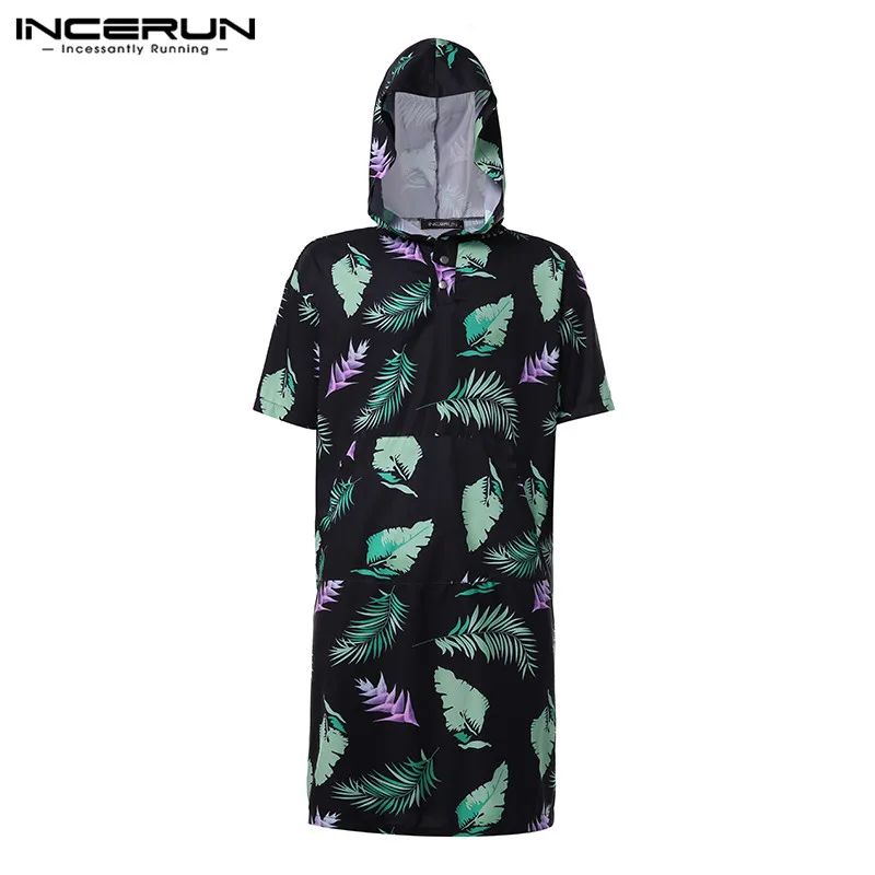 INCERUN Casual Women Men Printed Short Sleeve Hooded Pullover Beach Surf Swim Bath Towel Cape Cloak Stylish Home Poncho Hoodies - Цвет: Black