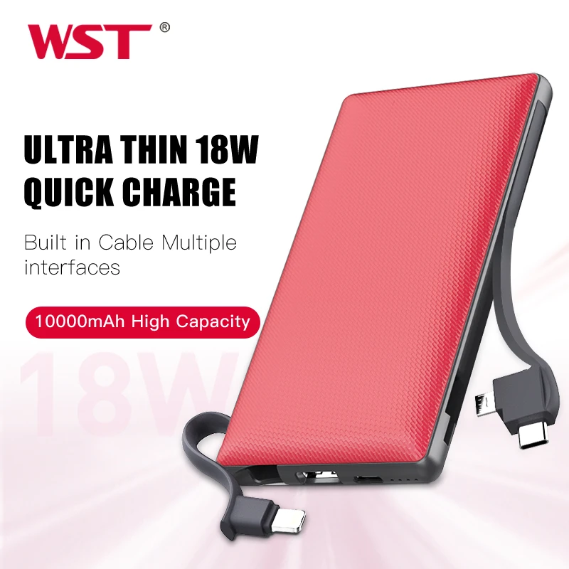 top power bank 10000mAh Portable Charger Quick Charge Power Bank with Built in Type C Micro USB Cable Fast Charging for iPhone Samsung Xiaomi wireless charging power bank