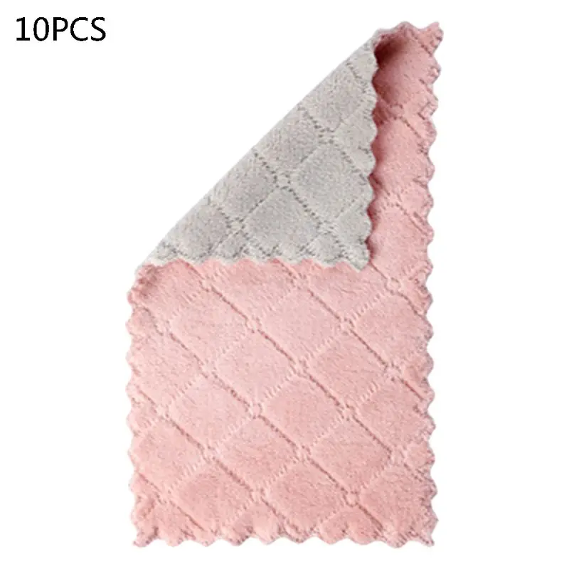 Gray and Pink 10 шт./упак. двухсторонняя сверхвпитывающая микрофибра кухонная ткань для мытья посуды домашнее полотенце для уборки тряпок - Цвет: Gray and Pink