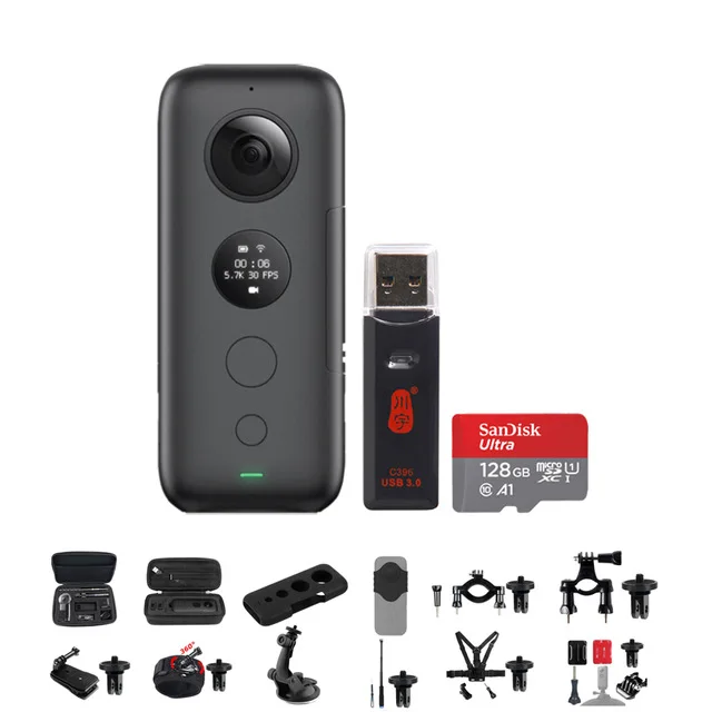 Bundle 2 Insta360 Экшн-камера ONE X 5,7 K VR 360 Panorama для iPhone и Android, зарядное устройство Insta 360, чехол для селфи - Цвет: Bundle 2