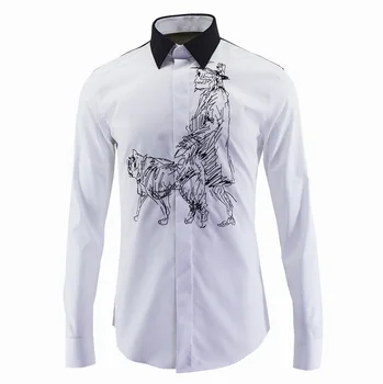 

Walking The Dog Embroidery Long Sleeve Shirt Brand Shirt Wind Men's Shirt Brand Shirt Male