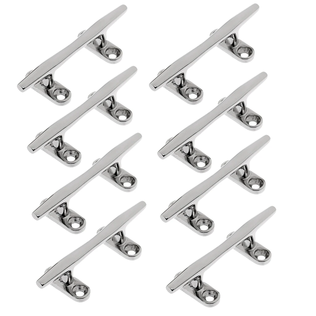 8pcs/set 10cm Boat Dock Rope Line Cleats Marine 316 Stainless Steel Mooring Deck Cleats