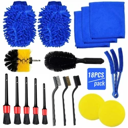 Kit de brosse de détail de voiture, poils de sanglier, outil de nettoyage des interstices des roues, 18 pièces 