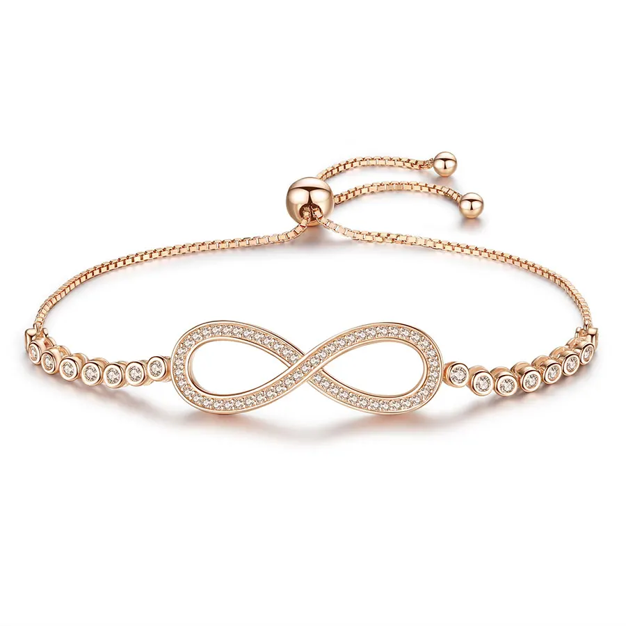 Rose Gold Color KALETINE, бесконечные мужские браслеты, 925 пробы, серебро, CZ, розовое золото, очаровательный браслет, бесконечность, теннисные браслеты для женщин, ювелирное изделие - Окраска металла: Rose Gold Color
