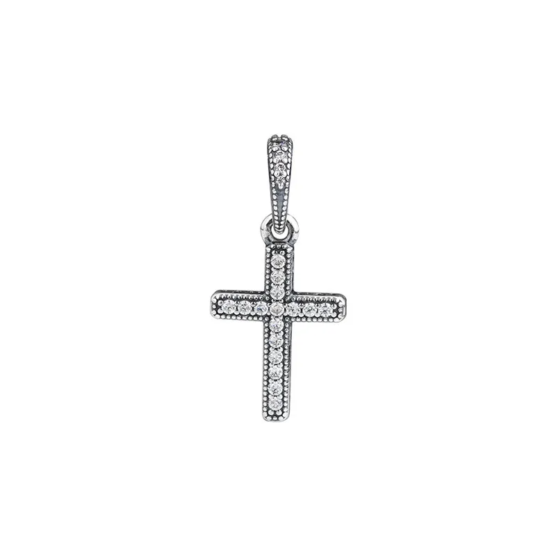 

Classic Jesus Cross Pendant Fit Charm Bracelet & Necklace Pave Stones Crystal Beads for Jewelry Making 925 Sterling Silver DIY
