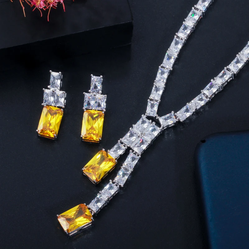 CWWZircons ослепительный Африканский кубический циркон женское свадебное ожерелье ювелирный набор Свадебные вечерние аксессуары из дизайнерской бижутерии T374