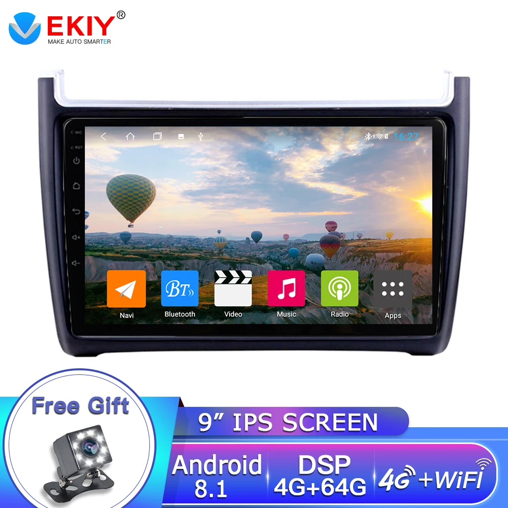  EKIY 9'' IPS Android 8.1 Car Multimedia Auto Radio 4G+64G for Volkswagen VW Polo 2014 2015 2Din Ste