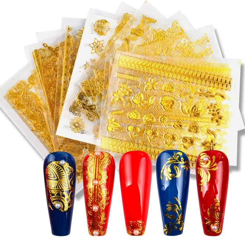 

24PCS 3D Gold/Black Bronzing Nail Sticker Flower Metalic Lace Slider DIY Manicure Leaf Nails Decal Nail Art Decorations
