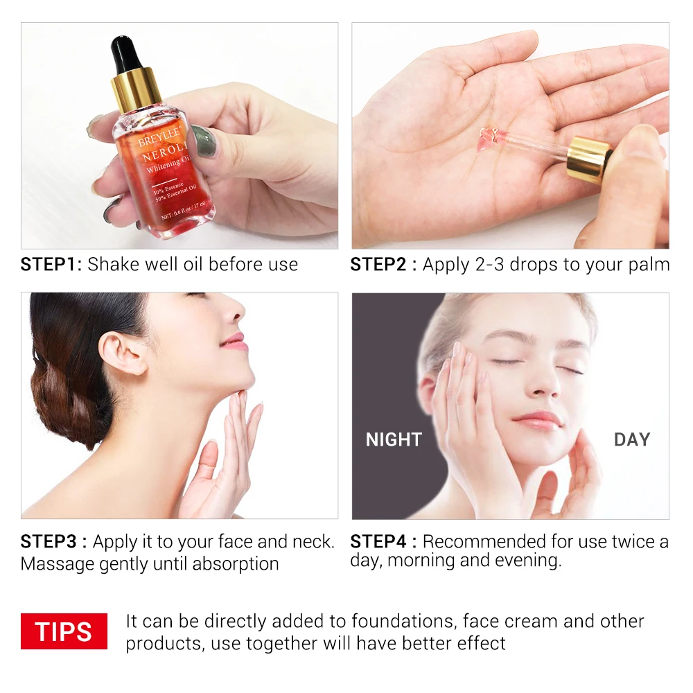 BREYLEE Neroli Whitening Essential Oils Fade Dark Spots Remove Face Freckle Brighten Skin Facial Serum Moisturizer Essence Oil (4)