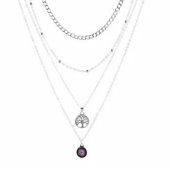 

Necklace Women Tree Necklaces Woman Jewelry Crystal Chain Couples Silver Color Classic High Quality Alloy Multilayer Collares