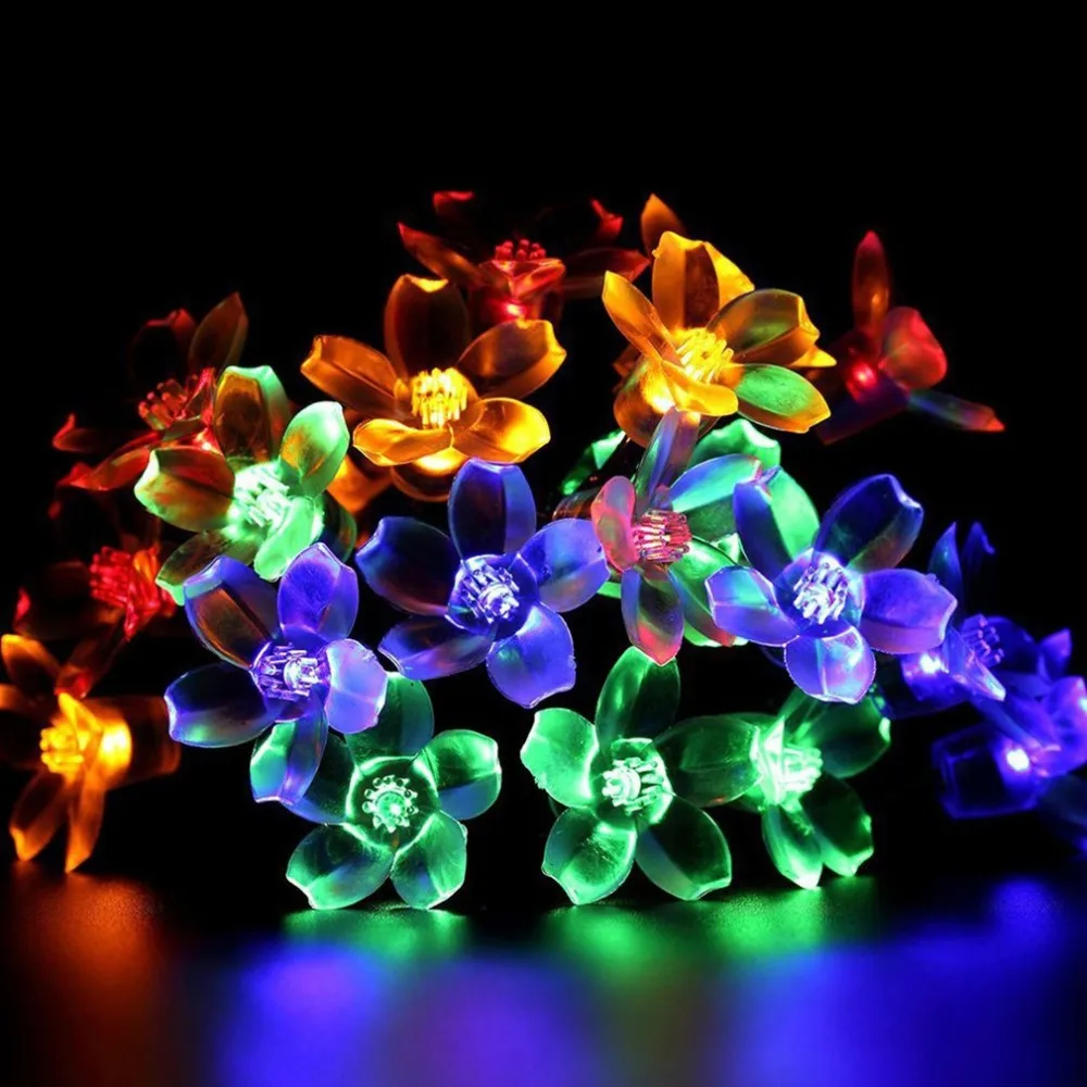 

50 LEDs Solar String Lights Fairy Flower Color Solar Christmas Lights String Family Holiday Decoration Lights Xmas Tree Decor