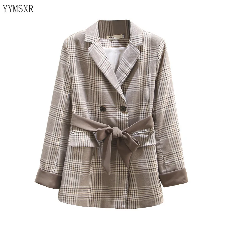 Hot Product Plus size XL-4XL women's blazer 2020 new spring and autumn casual checked ladies jacket coat Mid-length coat Feminine