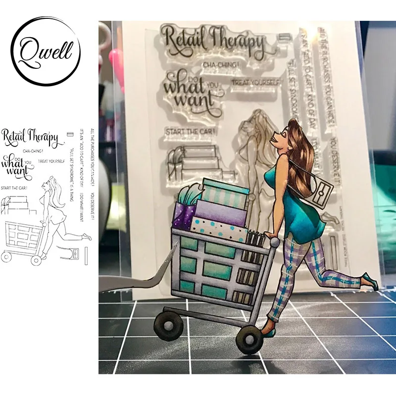 QWELL Woman Shopping Clear Stamps for Scrapbooking and Card Making Paper Craft New Transparent Silicone
