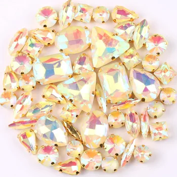 

Gold claw setting 50pcs/bag shapes mix jelly candy Jonquil AB glass crystal sew on rhinestone wedding dress shoes bags diy