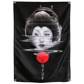 

Japanese Geisha Tattoo Banners Tapestry Retro Poster Sticker Bar Cafe Home Decor large size Hanging Flag 4 Gromments in Corners