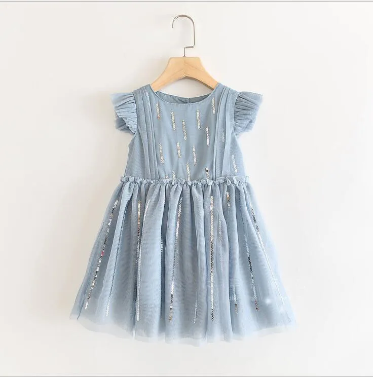 2020 New Kids Baby Sweet Pink Sequined Mesh Dresses Princess Girls Summer Fashion Clothes 6 pcs/lot Wholesale | Детская одежда и