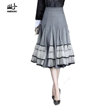 AIMENUNU Повседневное модного цвета, в стиле пэчворк с сеткой Для женщин юбки юбка с оборками с завышенной талией в складку Женская юбка ; сезон осень; модная новинка