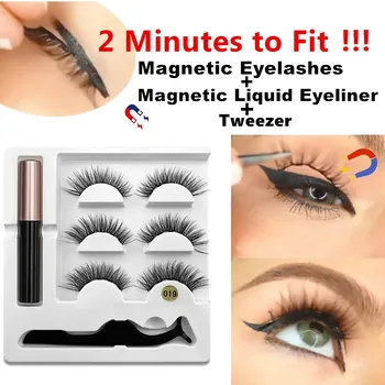 

3 Pairs Magnetic Fake Eyelashes Extension Natural Eye Lashes Liquid Eyeliner + Magnetic False Eyelashes + Tweezer Set Tool