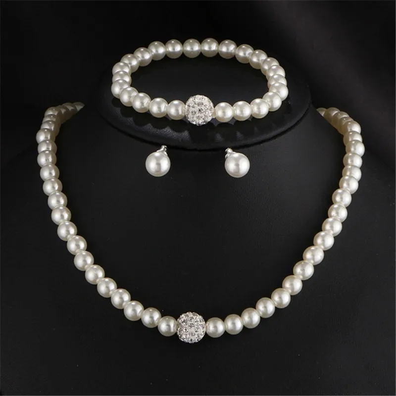 Fashion Pearl Crystal NecklaceBracelet Earring Charm Wedding Engagement Party Necklaces Chain Jewelry Set Women Jewelry Gifts