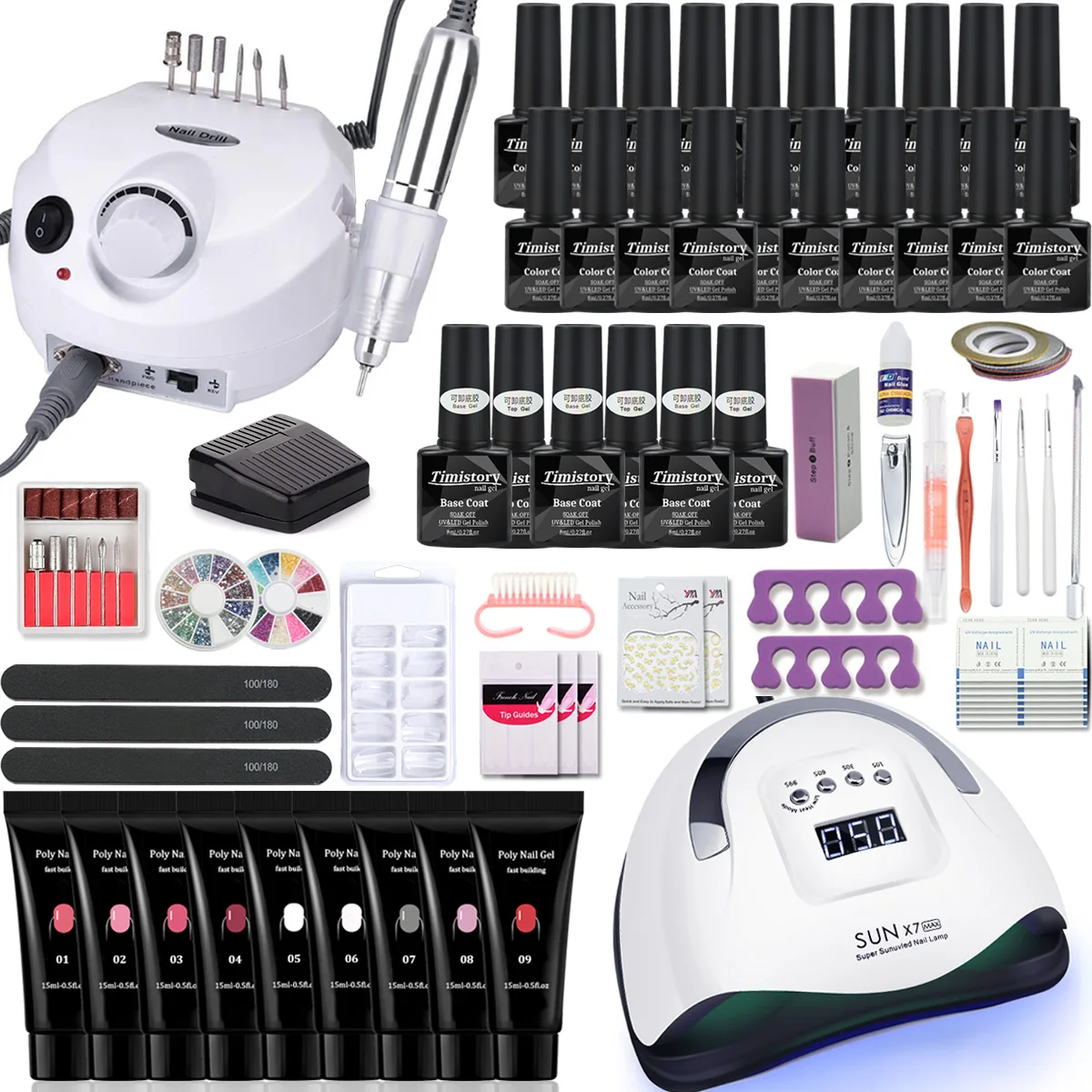 Hot Sale Products! Nail Set Manicure Set With 114W/120W/54W Led Nail Lamp 35000RPM Nail Drill Machine 20/10 Colour Poly Extension Nail Gel Set