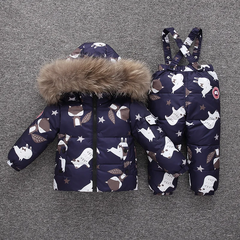 New Winter Baby Boy Girl Clothing Set Warm Down Jacket Coat Snowsuit Children Parka Real Fur Kids Clothes Ski Overalls-30