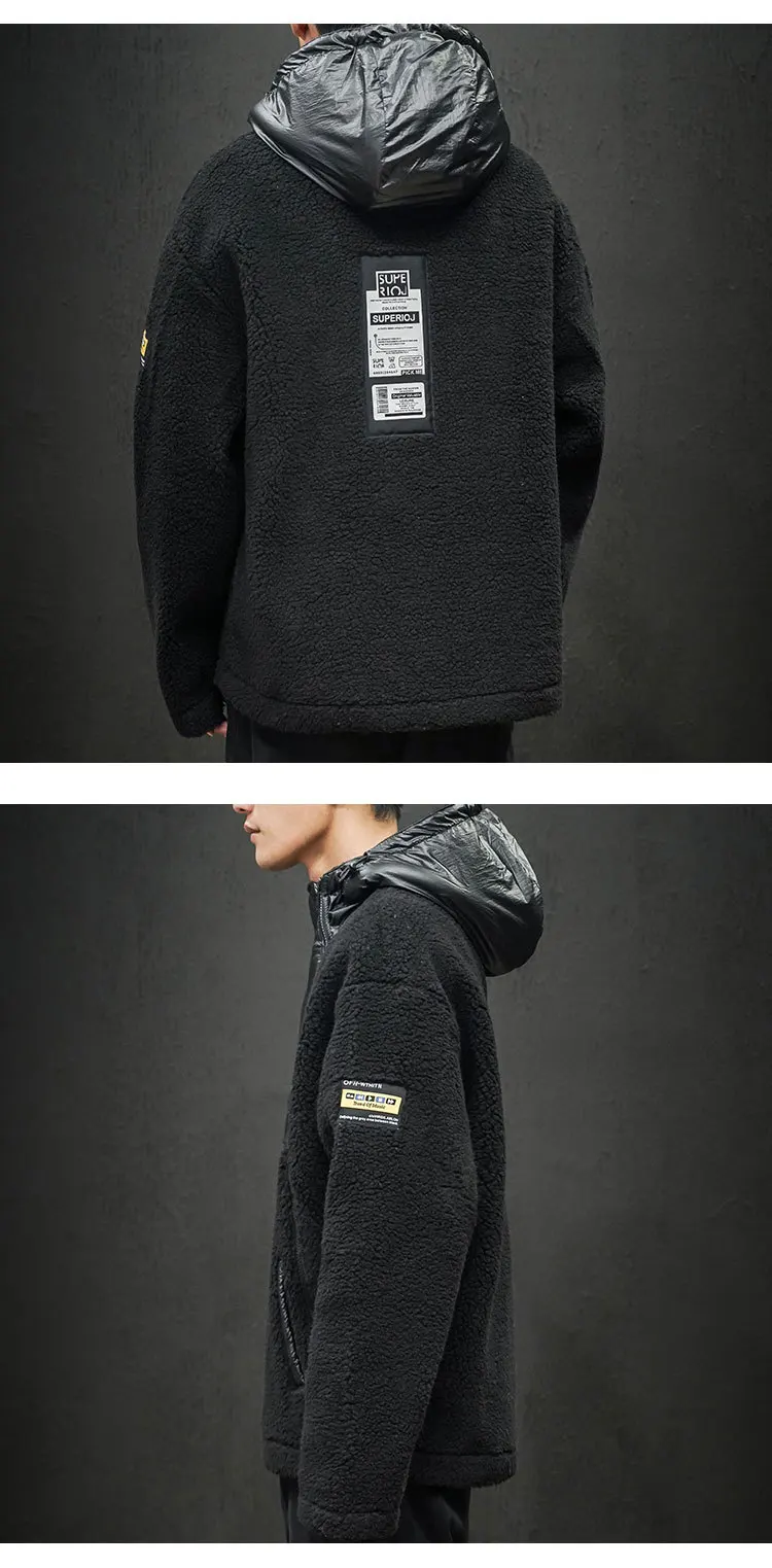 Autumn And Winter New Style Men's Loose And Plus-sized Hooded Joint Coat Couple Clothes Lambs Wool Cotton-padded Clothes Casual