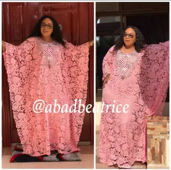 

bust 148 cm New African women's Dashiki Water-soluble lace loose skirt with Sequins beads embroidery long dress & underlining