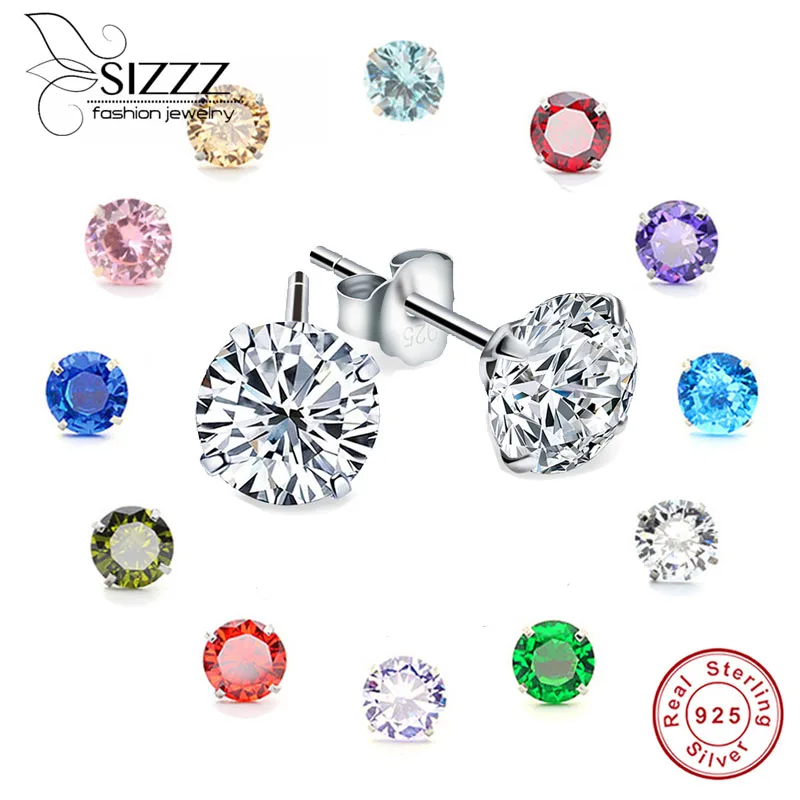 Кристальные циркониевые серьги из настоящего 925 пробы, серебряные серьги-гвоздики с кубическим цирконием для женщин, ювелирные изделия из стерлингового серебра